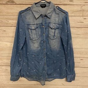 Bebe,lightweight denim long sleeved shirt, size M